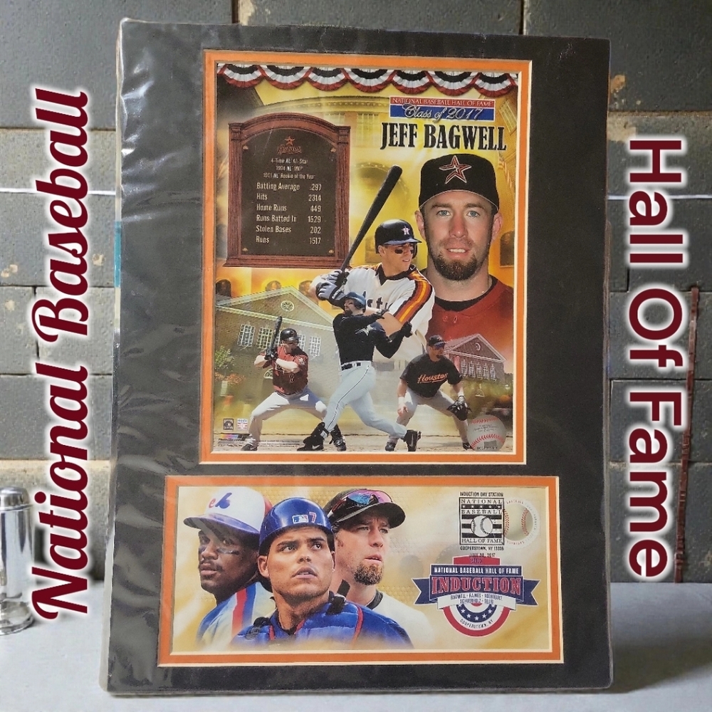 2017 Baseball Hall of Fame Induction Black Matted Frame Pic Jeff Bagwell Stamp